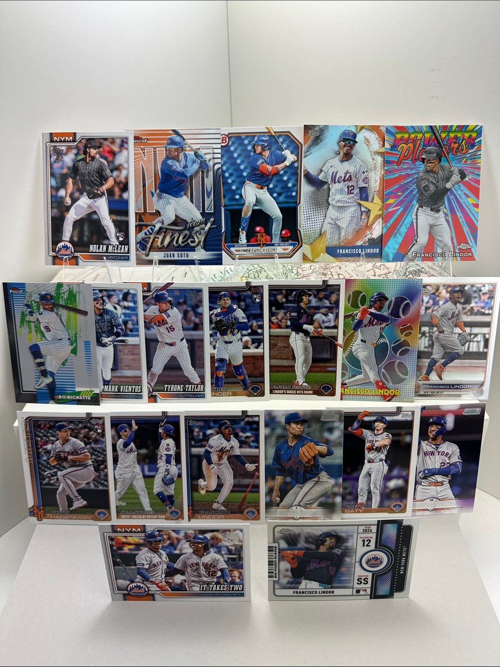 Carson Benge/Nolan McLean rookies Mets lot of 20 + Francisco Lindor/Juan Soto